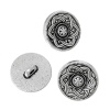 Picture of Zinc Based Alloy Metal Sewing Shank Buttons Round Antique Silver Flower Carved 15mm( 5/8") Dia, 30 PCs