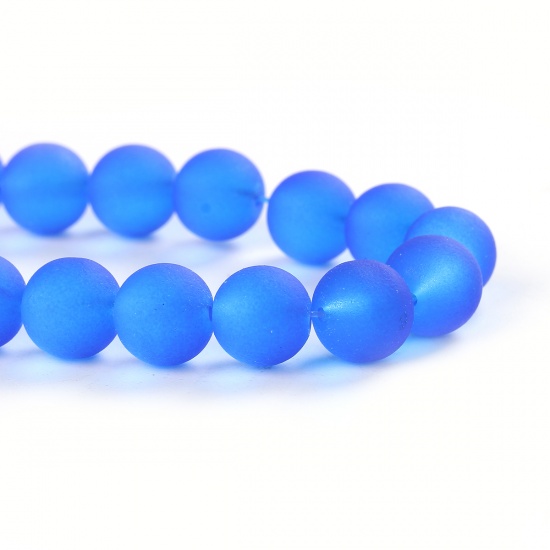 ガラスビーズ 円形 サファイア・ブルー つや消し仕様 約 10mm直径、 穴：約 1.3mm、 80.5cm長さ、 1 連 （約 86PCS /一連） の画像