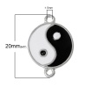 Imagen de Conectores Aleación Ronda Yin Yang Símbolo Tono de Plata Patrón Esmalte 20mm x 15mm, 10 Unidades