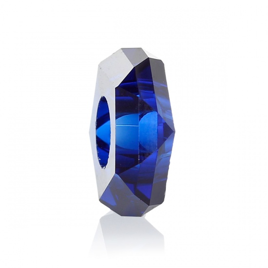Picture of Resin European Style Large Hole Charm Beads Round Dark Blue Imitation Crystal Faceted Transparent About 14mm( 4/8") x 5mm( 2/8"), Hole: Approx 5.7mm, 50 PCs