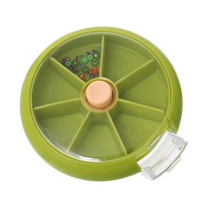 プラスチック製 ビーズ用ケース 収納ホルダー 小物収納 円形 オリーブ色 8.9cm、 3 個 の画像