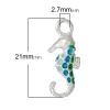 Picture of Ocean Jewelry Zinc Based Alloy Charms Seahorse Animal Silver Plated Multicolor Enamel 21mm( 7/8") x 9mm( 3/8"), 5 PCs