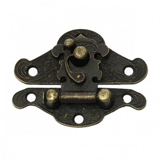 Imagen de Cerraduras Maletín Aleación del Metal Del Zinc de Tono Bronce ,Flor 4.8cm x 3.8cm, 5 Juegos