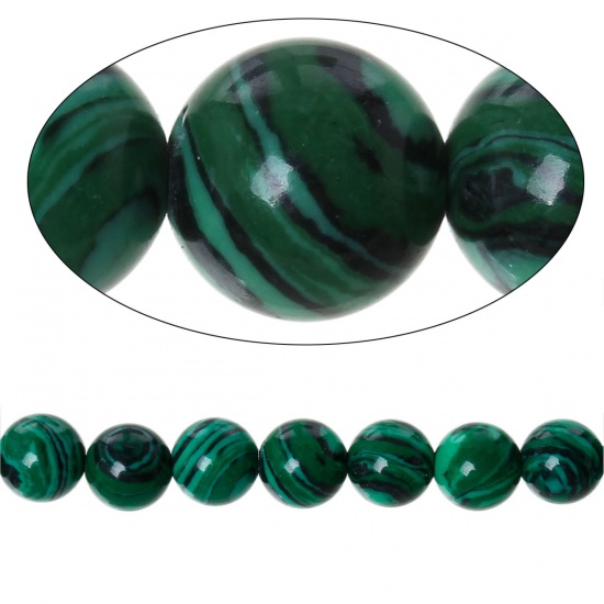 (グレードD) 模造 孔雀石 ビーズ 円形 緑 約 6mm直径、穴：約 1mm、39cm 長さ、1 連 （約 67個 /一連) の画像