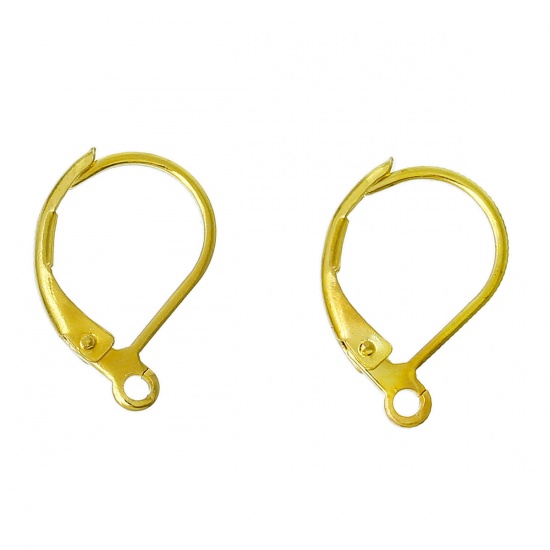 Picture of Copper Lever Back Clips Earring Findings 18K Gold Plated 16mm( 5/8") x 11mm( 3/8"), 50 PCs
