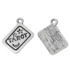 Picture of Zinc Metal Alloy Charm Pendants Rectangle Antique Silver Star & Moon Message " Tarot " Carved 18mm(6/8") x 14mm(4/8"), 20 PCs