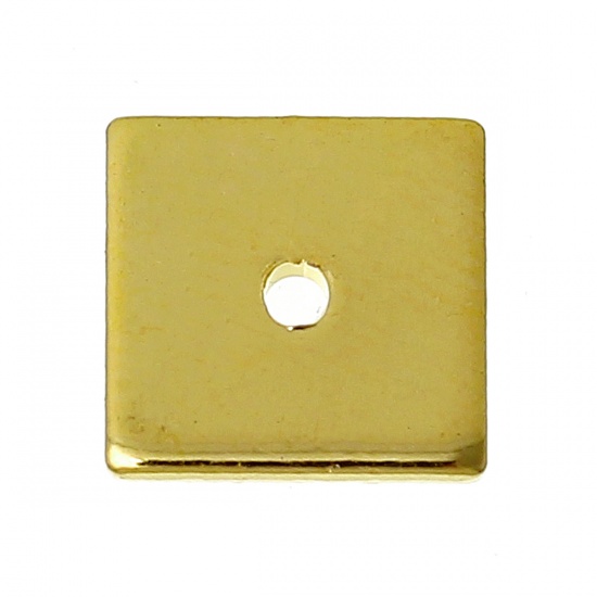 銅 スペーサー ビーズ 正方形 金メッキ 約 8mm x 8mm、 穴：約 0.8mm、 50 個 の画像