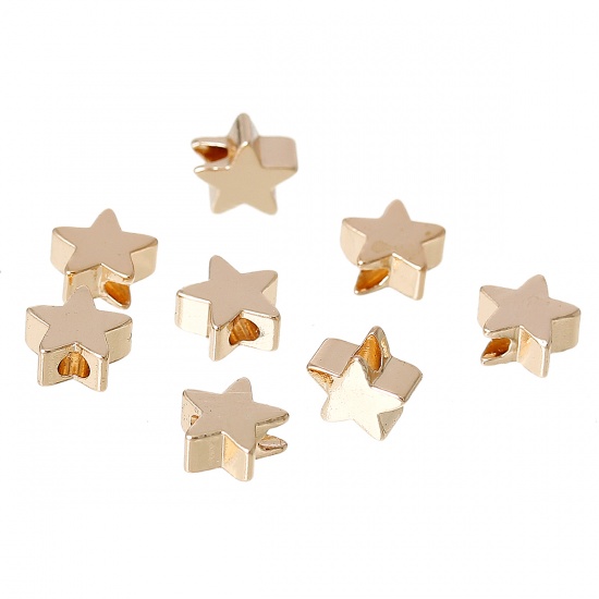 Picture of Copper Spacer Beads Smooth Blank Stars 14K Gold Plated About 5.0mm( 2/8") x 5.0mm( 2/8"), Hole:Approx 1.5mm, 20 PCs