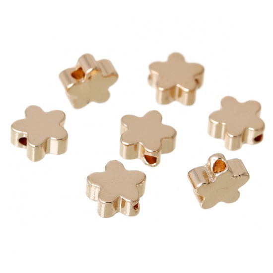 Picture of Copper Spacer Beads Smooth Blank Stars 14K Gold Plated About 6.0mm( 2/8") x 6.0mm( 2/8"), Hole:Approx 1.2mm, 20 PCs