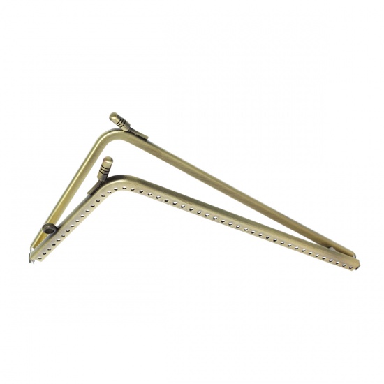 Picture of Iron Based Alloy Kiss Clasp Lock Purse Frame Triangle Antique Bronze 17.5x10cm(6 7/8" x3 7/8"), Open Size: 18.5x17.4cm(7 2/8"x6 7/8"), 2 PCs