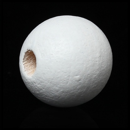 ウッド スペーサ ビーズ 円形 白 約 20mm直径、 穴：約 3mm-3.5mm、 50 個 の画像