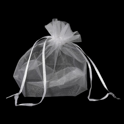 Picture of Organza Jewelry Bags Drawstring Rectangle White 17.5cm x 13cm(6 7/8" x5 1/8"), 20 PCs