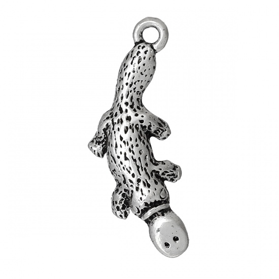 Picture of Zinc Based Alloy Charms Platypus Animal Antique Silver 25mm(1") x 10mm( 3/8"), 20 PCs