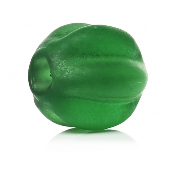 Bild von Muranoglas Perlen Halloween Kürbis Grün Matt ca 8mm x 8mm, Loch:ca. 2mm, 50 Stücke