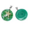 Picture of Ocean Jewelry Resin Charms Round Glitter Green Real Star Fish Glitter 27mm(1 1/8") x 20mm( 6/8"), 2 PCs