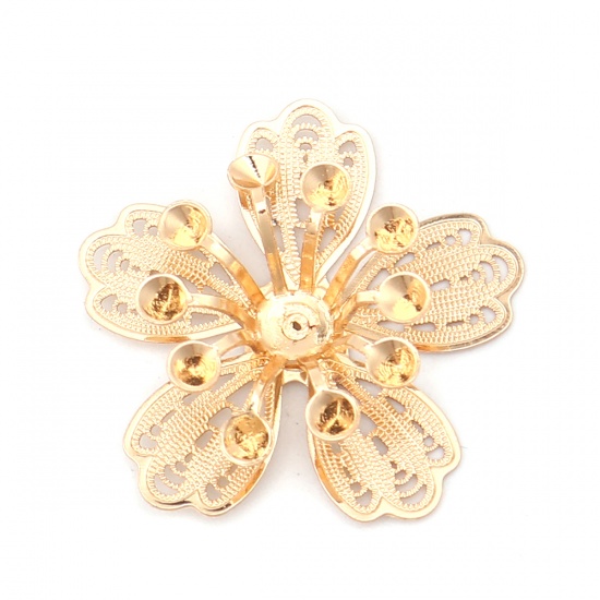 Immagine di Copper Filigree Stamping Embellishments Gold Plated Flower (Can Hold ss10 Pointed Back Rhinestone) 27mm x 26mm, 3 PCs