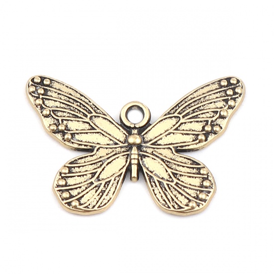 Picture of Zinc Based Alloy Insect Pendants Butterfly Animal Gold Tone Antique Gold 30mm x 19mm, 5 PCs