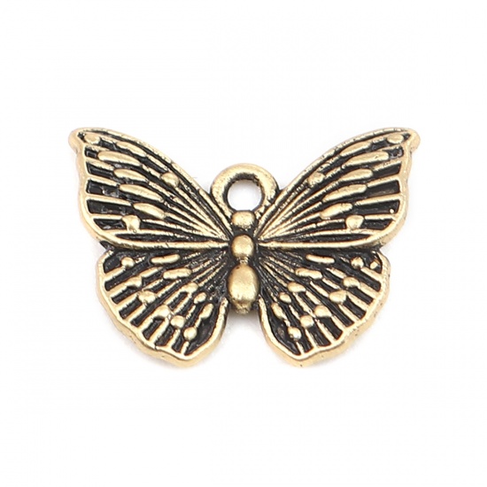 Picture of Zinc Based Alloy Insect Charms Butterfly Animal Gold Tone Antique Gold 18mm x 13mm, 10 PCs