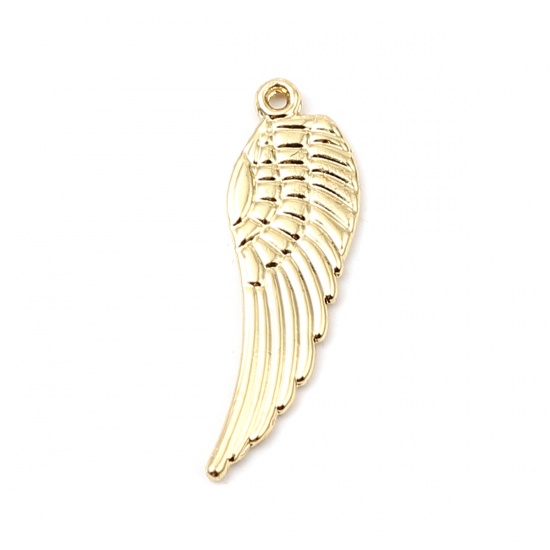 Picture of Zinc Based Alloy Pendants Feather 16K Real Gold Plated 30mm x 9mm, 5 PCs