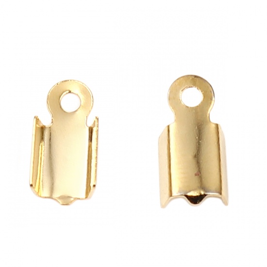 Picture of 304 Stainless Steel Cord End Crimp Caps Rectangle Gold Plated (Fits 3mm Cord) 9mm x 4mm, 30 PCs