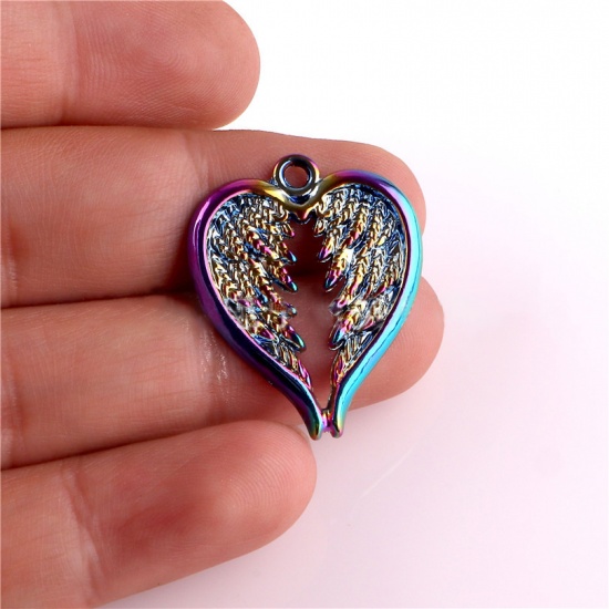 Picture of Zinc Based Alloy Religious Charms Heart Multicolor Wing AB Color 23mm x 22mm, 1 Packet ( 4 PCs/Packet)