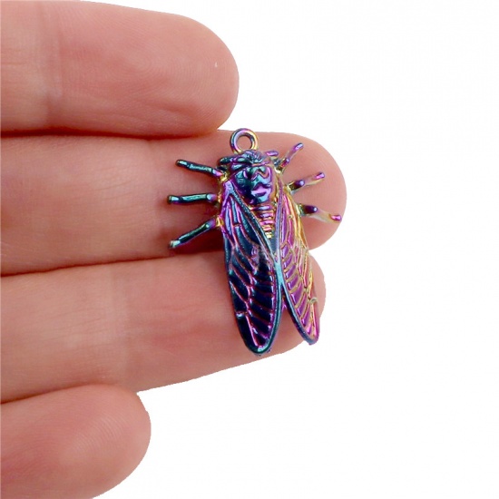 Picture of Zinc Based Alloy Insect Charms Cicada Purple AB Color 28mm x 22mm, 1 Packet ( 4 PCs/Packet)