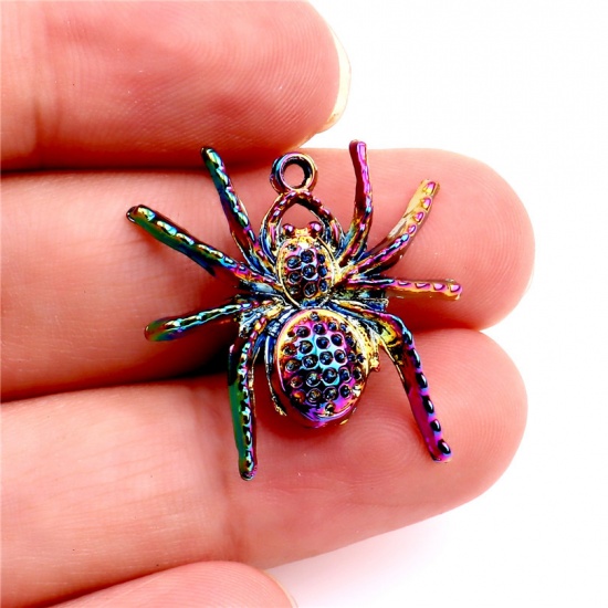 Picture of Zinc Based Alloy Insect Charms Halloween Spider Animal Multicolor AB Color 25mm x 25mm, 1 Packet ( 6 PCs/Packet)