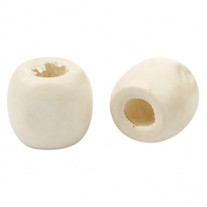 Picture of Hinoki Wood Spacer Beads Barrel Creamy-White About 17mm x 16mm, Hole: Approx 7mm, 200 PCs