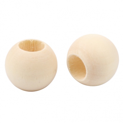 Picture of Hinoki Wood Spacer Beads Round Natural About 14mm Dia., Hole: Approx 7.1mm, 100 PCs