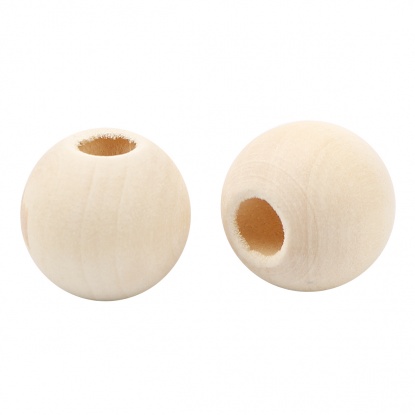 Picture of Hinoki Wood Spacer Beads Round Natural About 18mm Dia., Hole: Approx 7mm, 100 PCs