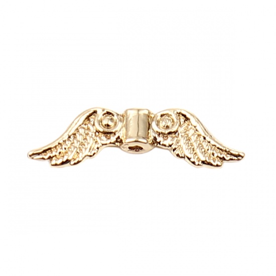 Picture of Zinc Based Alloy Spacer Beads Wing 16K Real Gold Plated About 23mm x 7mm, Hole: Approx 1.2mm, 10 PCs