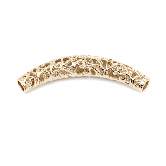 Picture of Zinc Based Alloy Spacer Beads Tube 16K Real Gold Plated Filigree About 62mm x 13mm, Hole: Approx 5.6mm, 2 PCs