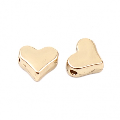Picture of Zinc Based Alloy Spacer Beads Heart 16K Real Gold Plated About 7mm x 6mm, Hole: Approx 1.1mm, 10 PCs