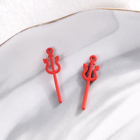 Picture of Zinc Based Alloy Halloween Charms Fork Orange-red 10 PCs