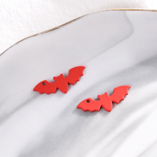 Picture of Zinc Based Alloy Charms Halloween Bat Animal Orange-red 10 PCs