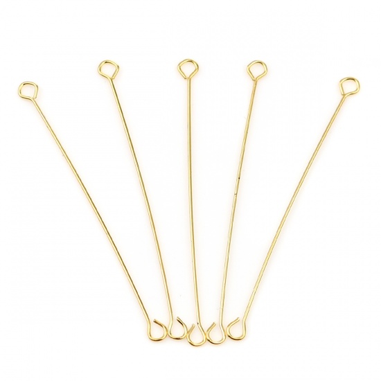 Bild von Iron Based Alloy Eye Eye Pins Gold Plated 3.5cm(1 3/8") long, 0.4mm 1 Packet (Approx 50 PCs/Packet)