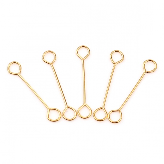 Bild von Iron Based Alloy Eye Eye Pins Gold Plated 15mm( 5/8") long, 0.4mm 1 Packet (Approx 50 PCs/Packet)