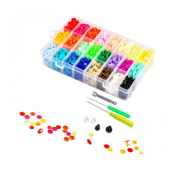 Immagine di Resin Snap Fastener Buttons Round Multicolor DIY Craft Accessories 19.5cm x 13.2cm, 1 Set
