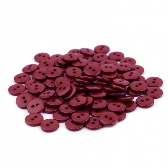 Bild von Harz Knöpfe für Aufnähen Scrapbooking 2 Löcher Rund Rotweinfarben 10mm D., 100 Stück