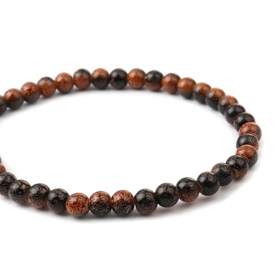 Glass Beads Round Brown & Black About 8mm Dia, Hole: Approx 1.2mm, 75cm(29 4/8") long, 2 Strands (Approx 105 PCs/Strand) の画像