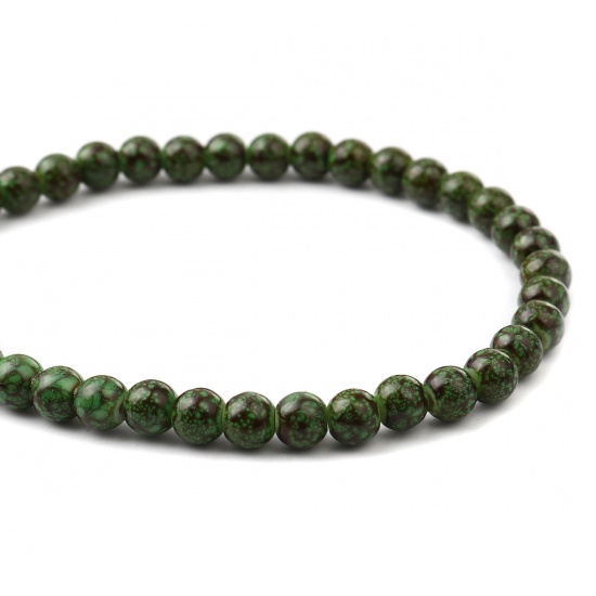 Image de Glass Beads Round Green & Brown About 8mm Dia, Hole: Approx 1.2mm, 75cm(29 4/8") long, 2 Strands (Approx 105 PCs/Strand)