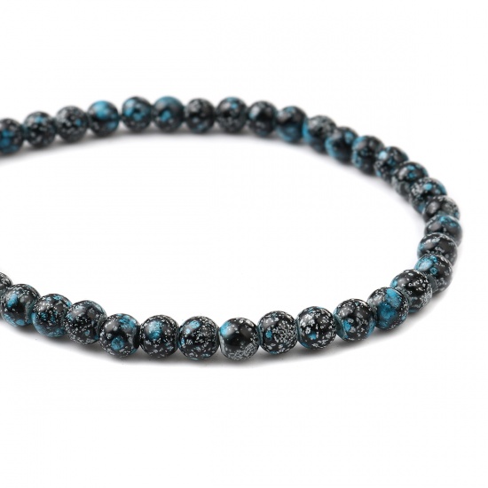 Image de Glass Beads Round Blue & Black About 8mm Dia, Hole: Approx 1.2mm, 75cm(29 4/8") long, 2 Strands (Approx 105 PCs/Strand)