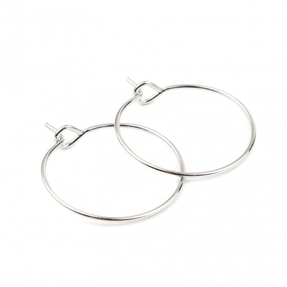 Iron Based Alloy Hoop Earrings Findings Circle Ring Silver Tone 24mm x 20mm, Post/ Wire Size: (21 gauge), 100 PCs の画像