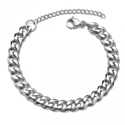 Immagine di Stainless Steel Link Curb Chain Bracelets Silver Tone 18cm(7 1/8") long, 3mm wide, 1 Piece
