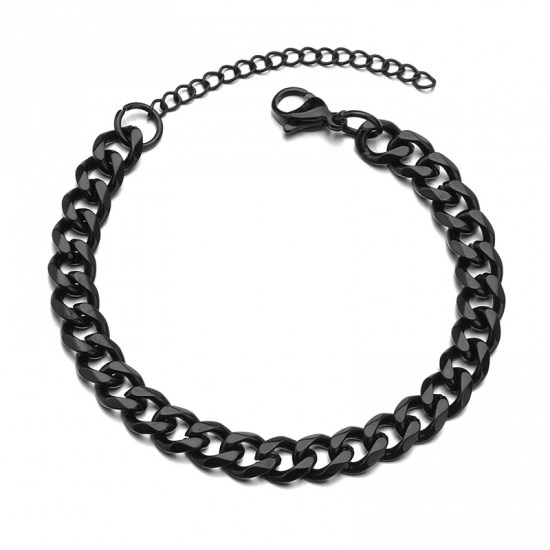 Picture of Stainless Steel Link Curb Chain Bracelets Black 18cm(7 1/8") long, 3mm wide, 1 Piece
