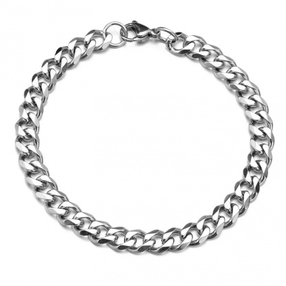 Picture of Stainless Steel Link Curb Chain Bracelets Silver Tone 22cm(8 5/8") long, 3mm wide, 1 Piece