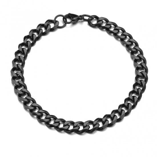 Image de Chaîne Maille Cheval Bracelets en Acier Inoxydable Noir 22cm long, largeur: 5 mm, 1 Pièce