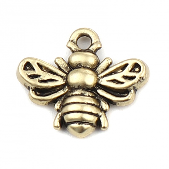 Picture of Zinc Based Alloy Insect Charms Bee Animal Gold Tone Antique Gold 13mm x 12mm, 10 PCs