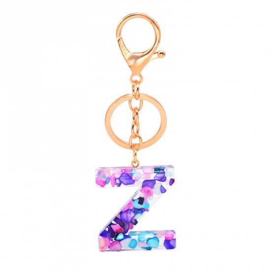 Picture of Zinc Based Alloy & Acrylic Keychain & Keyring Gold Plated Multicolor Capital AlphaBet/ Letter Message " Z " 1 Piece