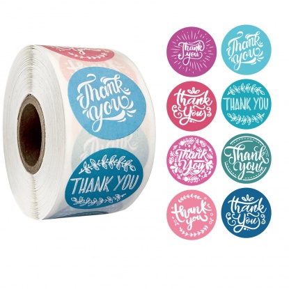 Paper DIY Scrapbook Deco Stickers Round Multicolor " THANK YOU " 2.5cm Dia., 1 Roll (Approx 500 PCs/Roll) の画像